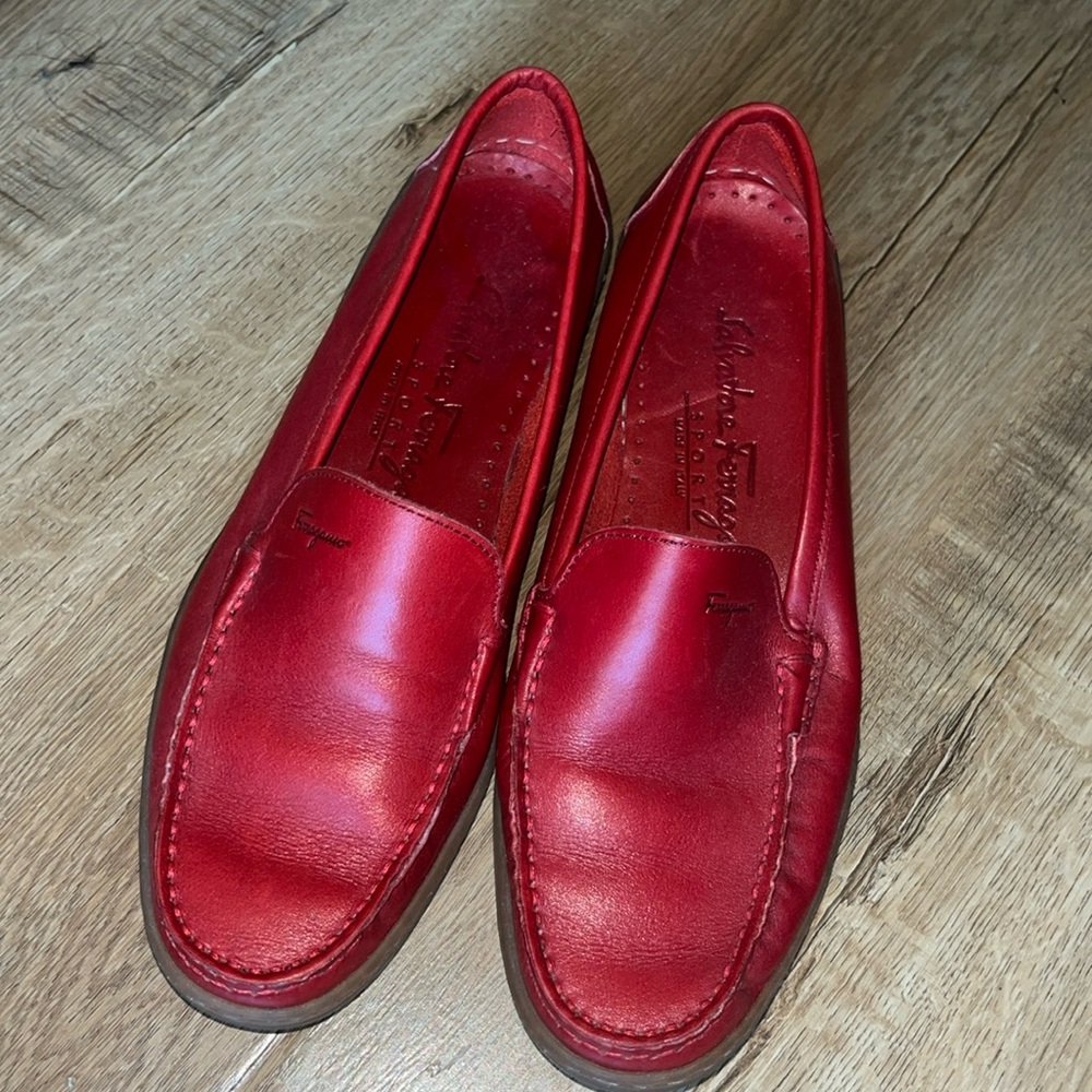 Salvatore Ferragamo Sport Red Leather Loafers